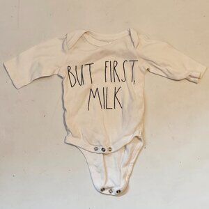 ADORABLE Rae Dunn BABY Onesie by Magenta 0-3 Months "But First Milk"